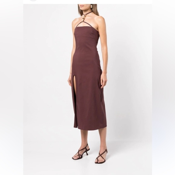 Cult Gaia Brown Castila Halterneck midi dress size large - Picture 3 of 15